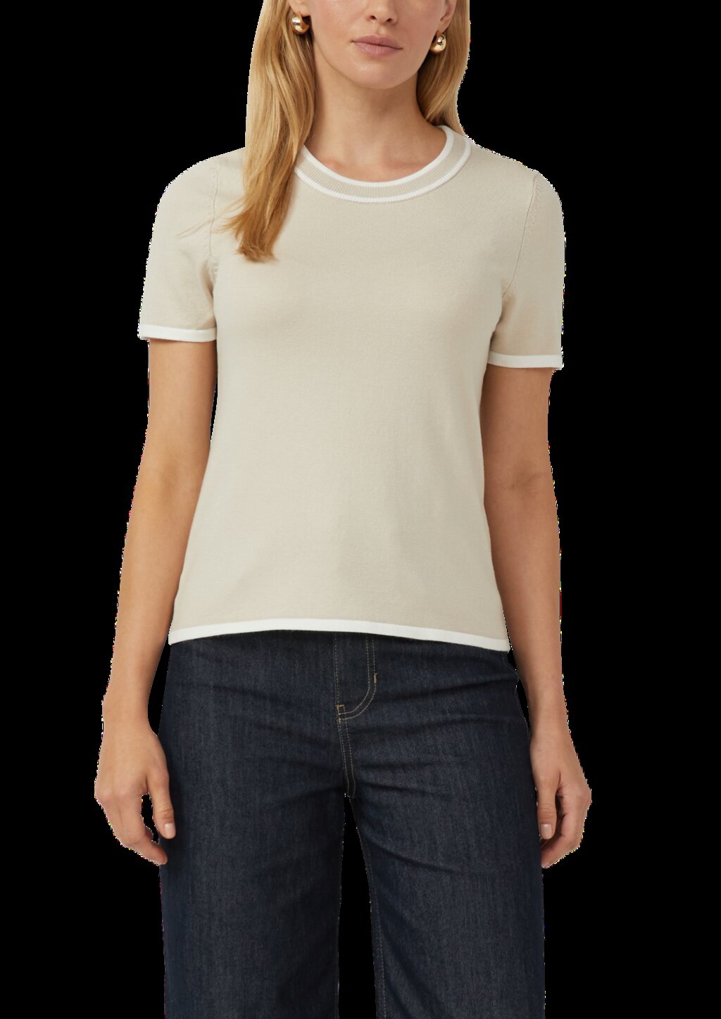 Kurzärmeliger Strickpullover mit Kontrastdetails