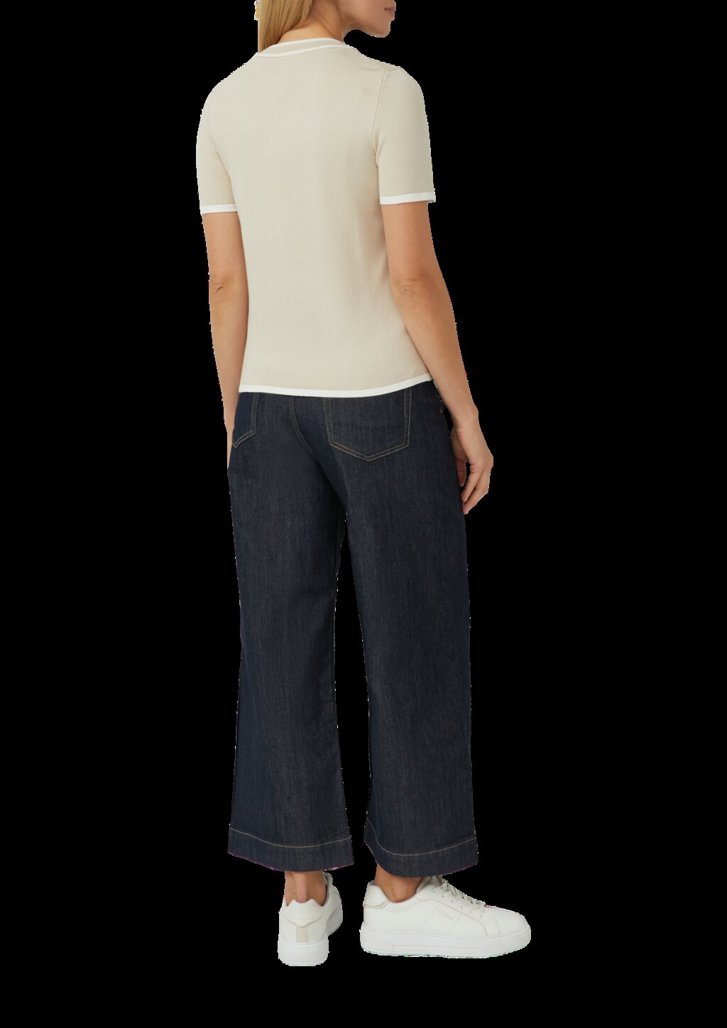 Kurzärmeliger Strickpullover mit Kontrastdetails