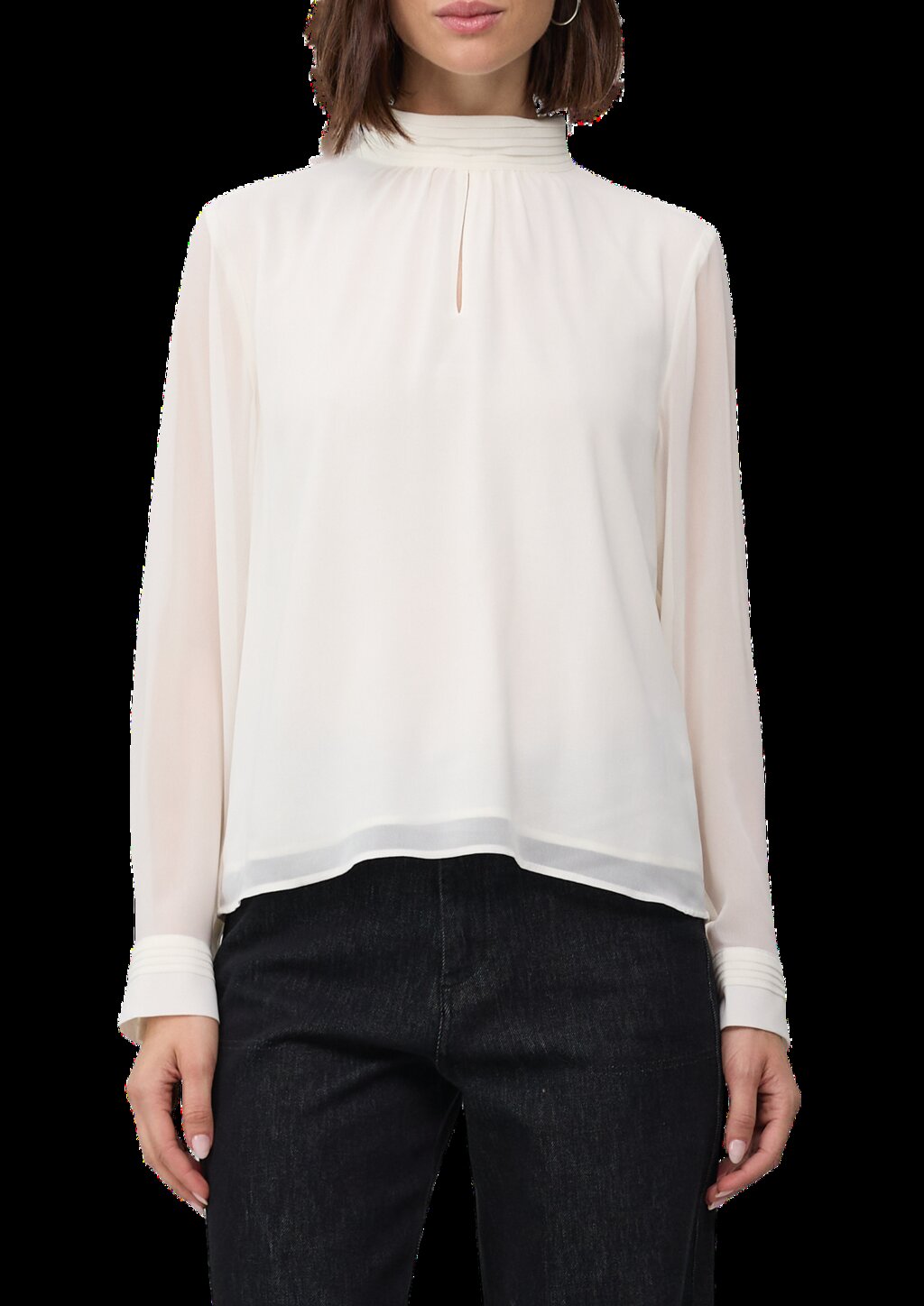 Chiffon-Bluse mit Futter und Falten-Detail am Kragen