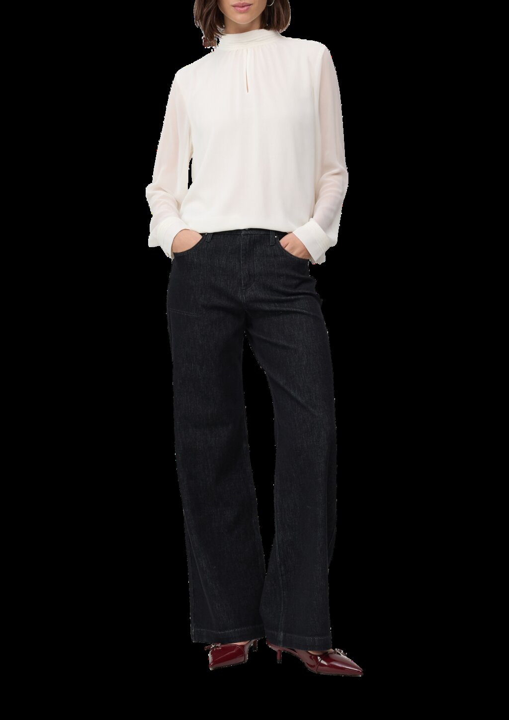 Chiffon-Bluse mit Futter und Falten-Detail am Kragen