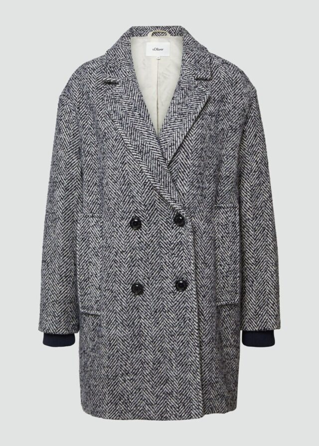 Wollmixmantel mit Reverskragen und Rippbündchen