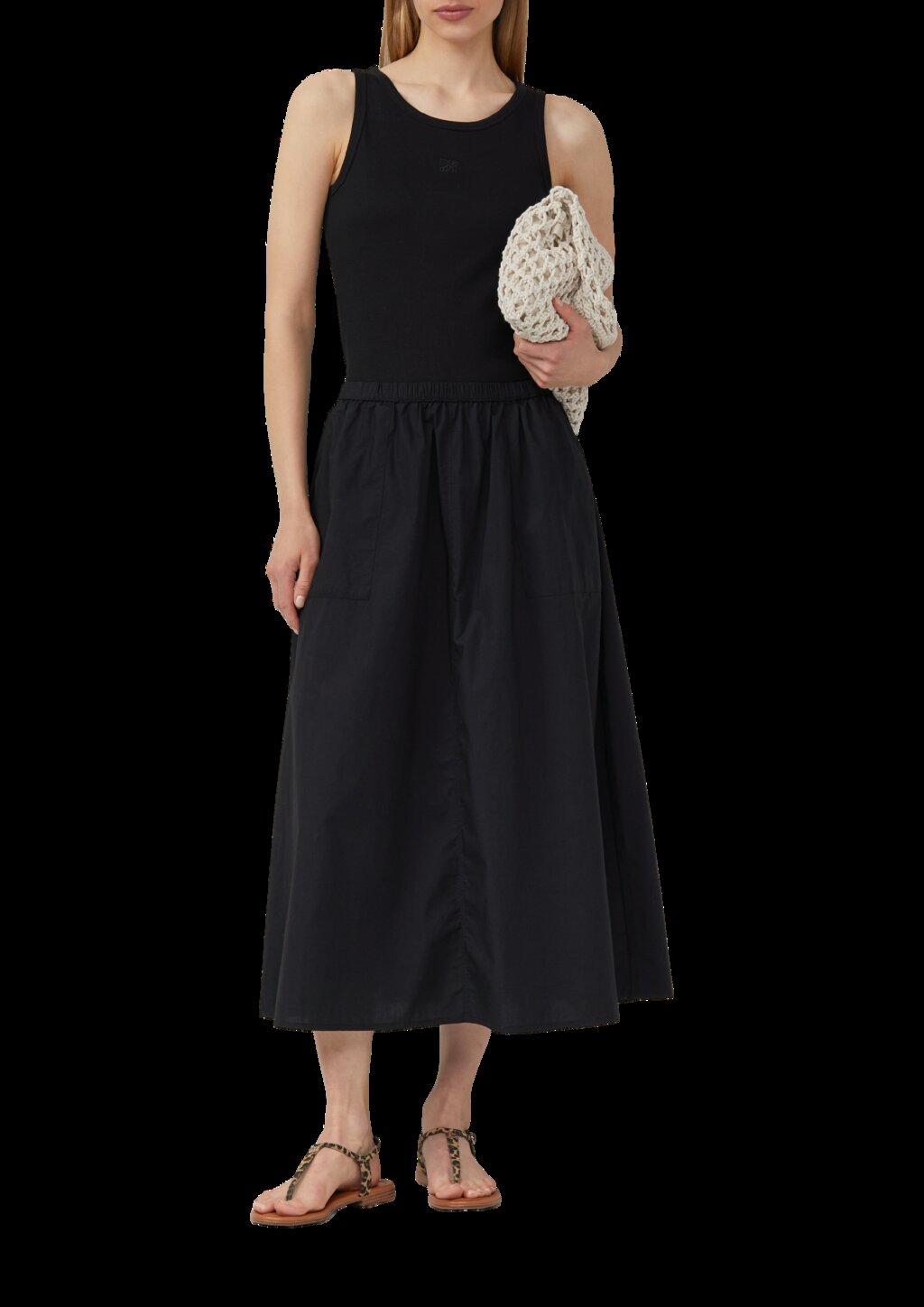 Ausgestellter Midirock aus Baumwolle mit aufgesetzten Taschen