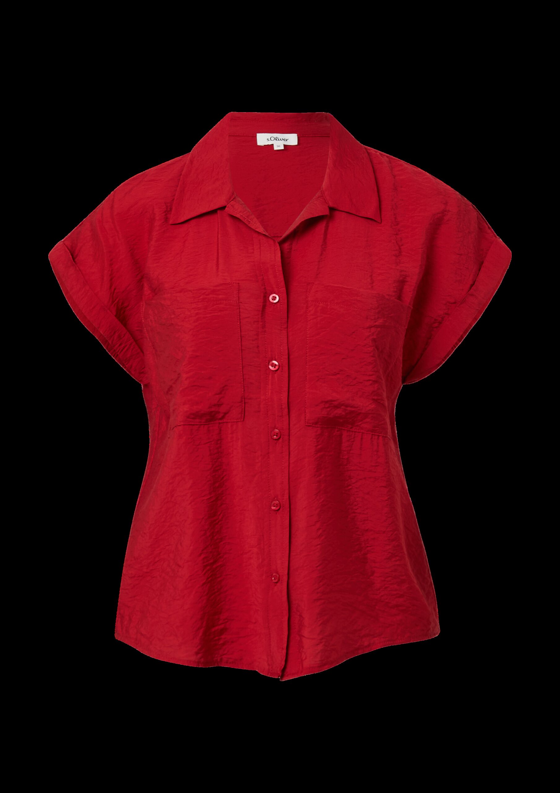 Bluse aus strukturiertem Viskosemix mit aufgesetzter Tasche