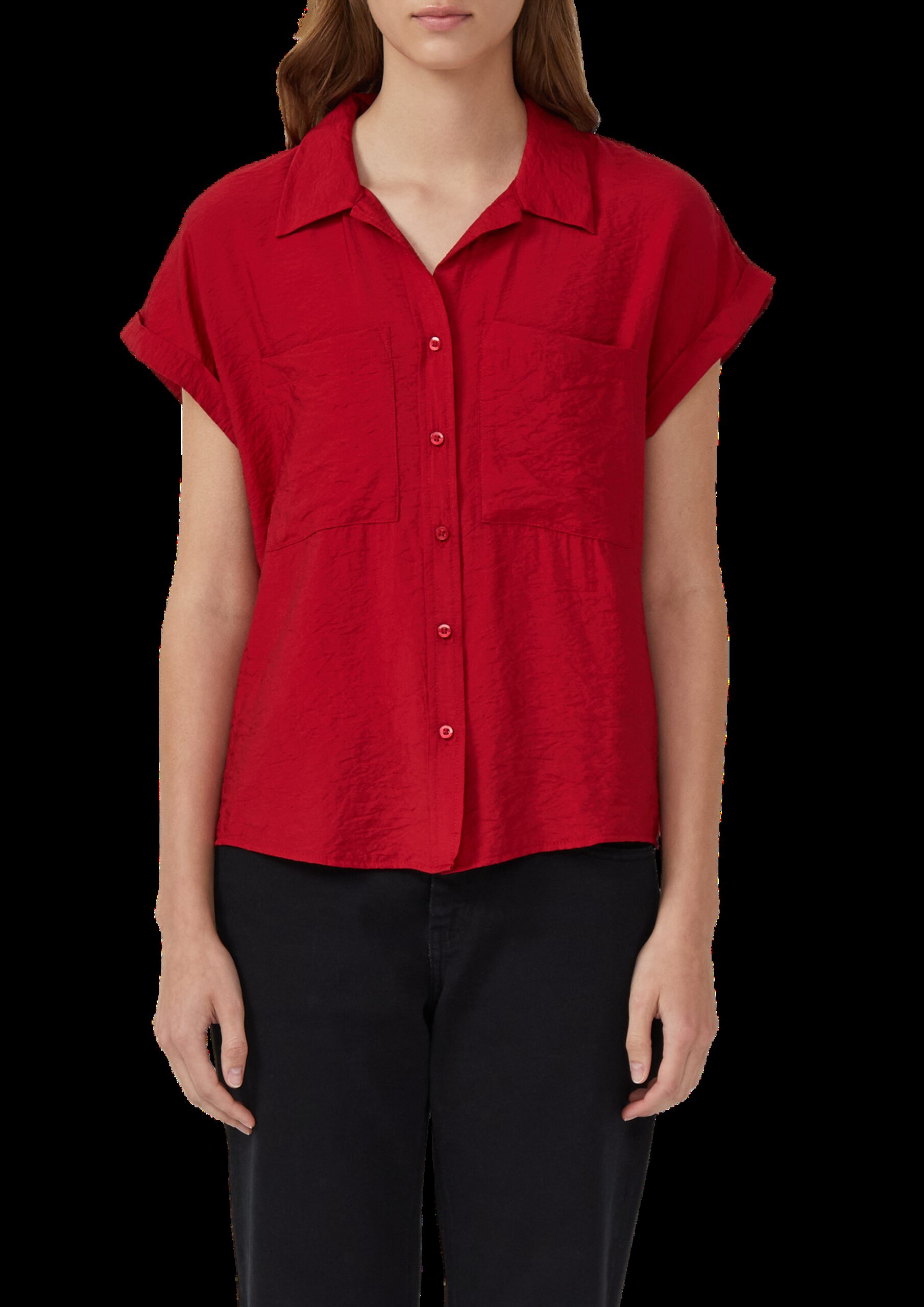 Bluse aus strukturiertem Viskosemix mit aufgesetzter Tasche