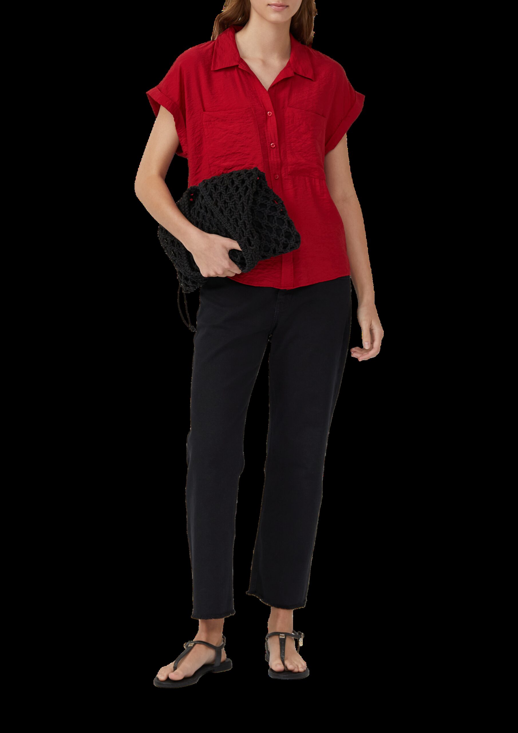 Bluse aus strukturiertem Viskosemix mit aufgesetzter Tasche