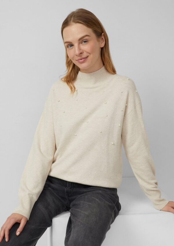 Feinstrickpullover mit Stehkragen und Schmuck-Perlen