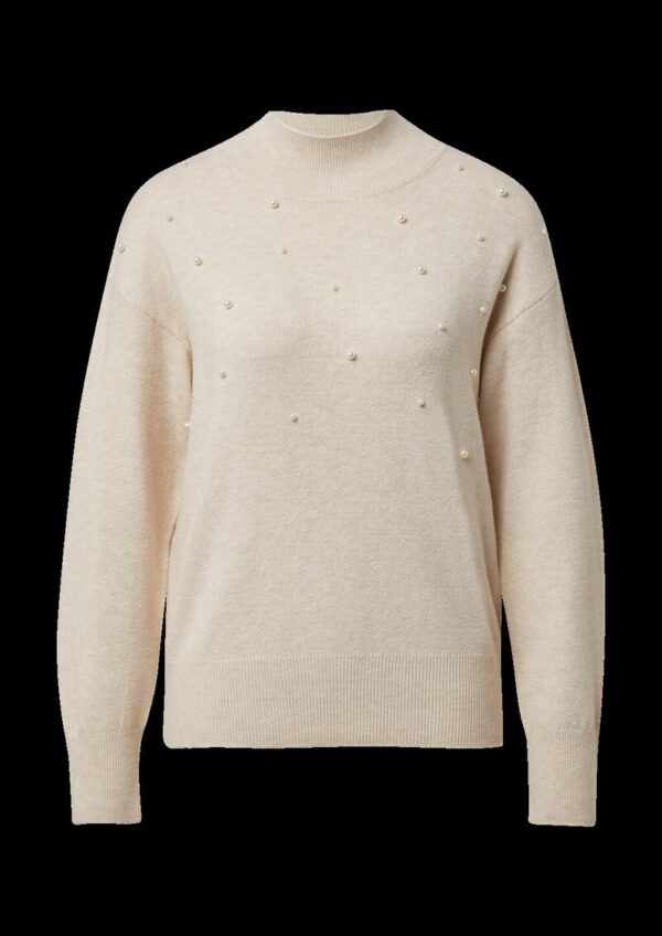 Feinstrickpullover mit Stehkragen und Schmuck-Perlen