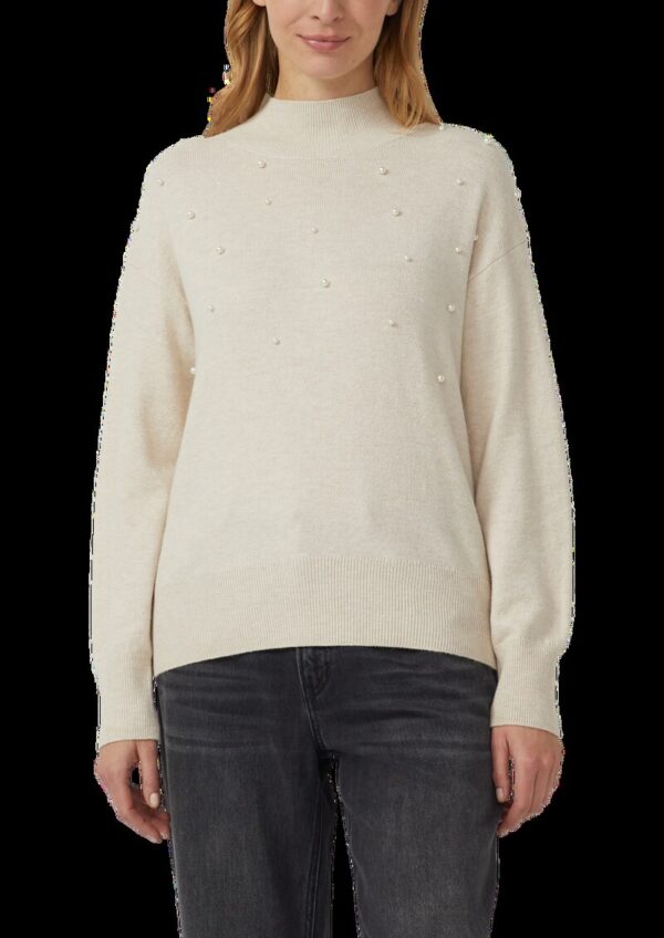 Feinstrickpullover mit Stehkragen und Schmuck-Perlen