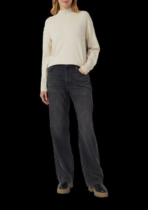 Feinstrickpullover mit Stehkragen und Schmuck-Perlen