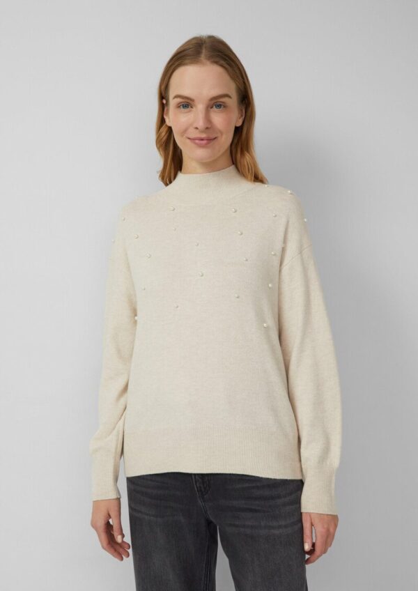 Feinstrickpullover mit Stehkragen und Schmuck-Perlen