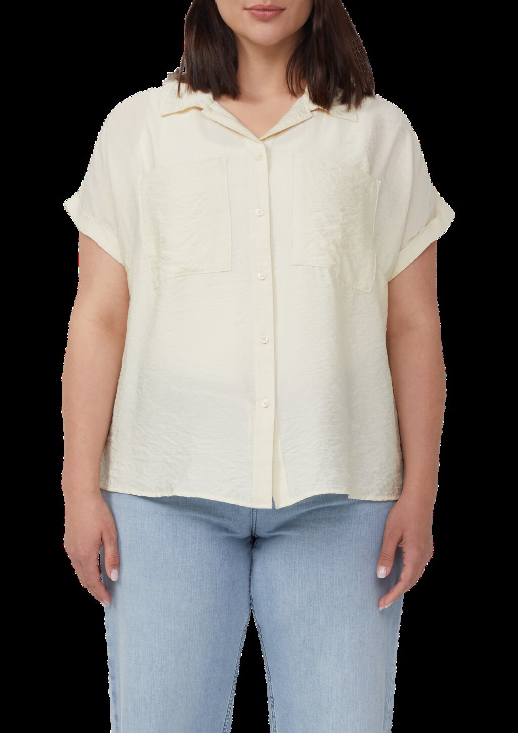 Bluse aus strukturiertem Viskosemix mit aufgesetzter Tasche