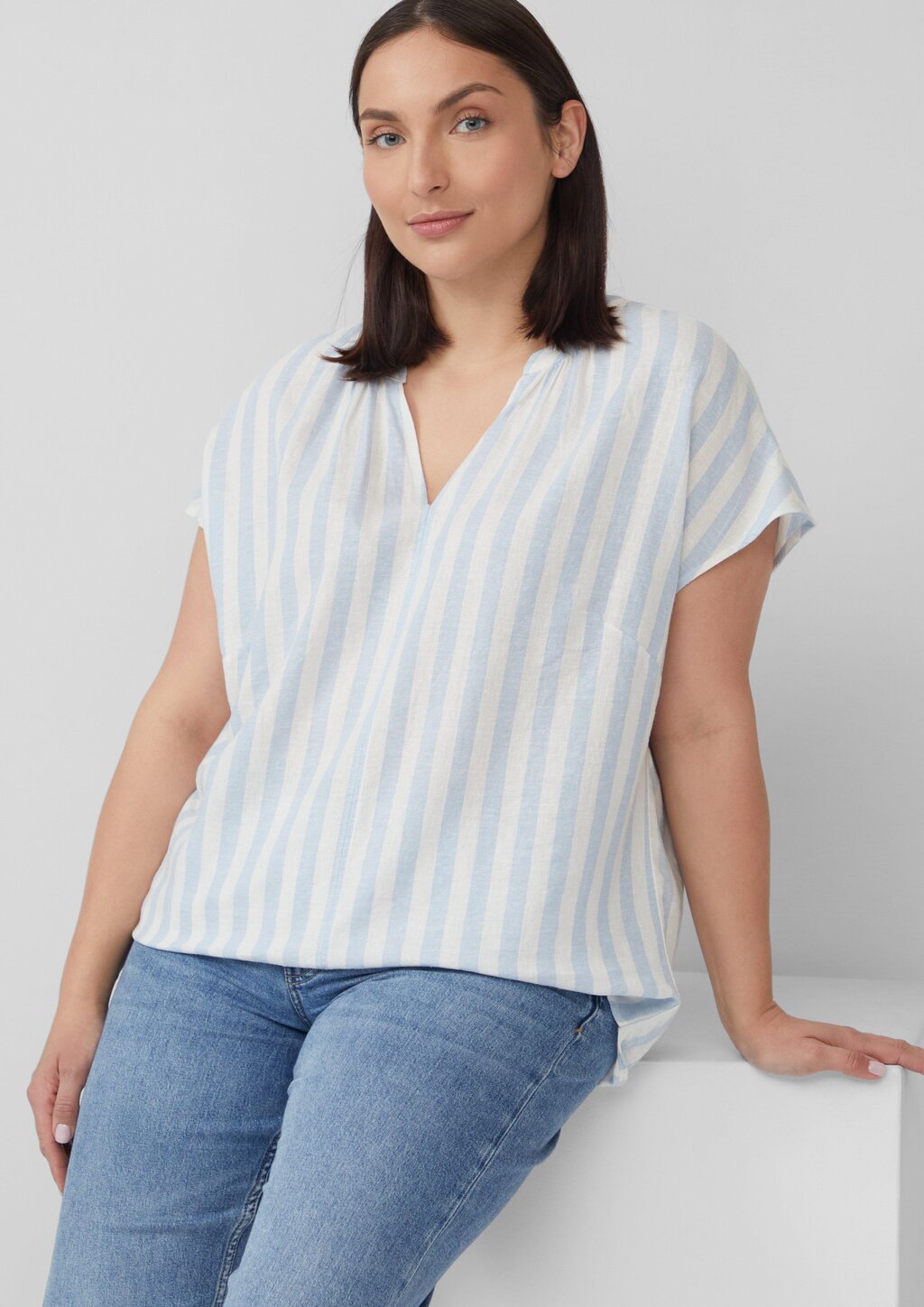 Ärmellose Bluse aus Leinenmix im Relaxed Fit