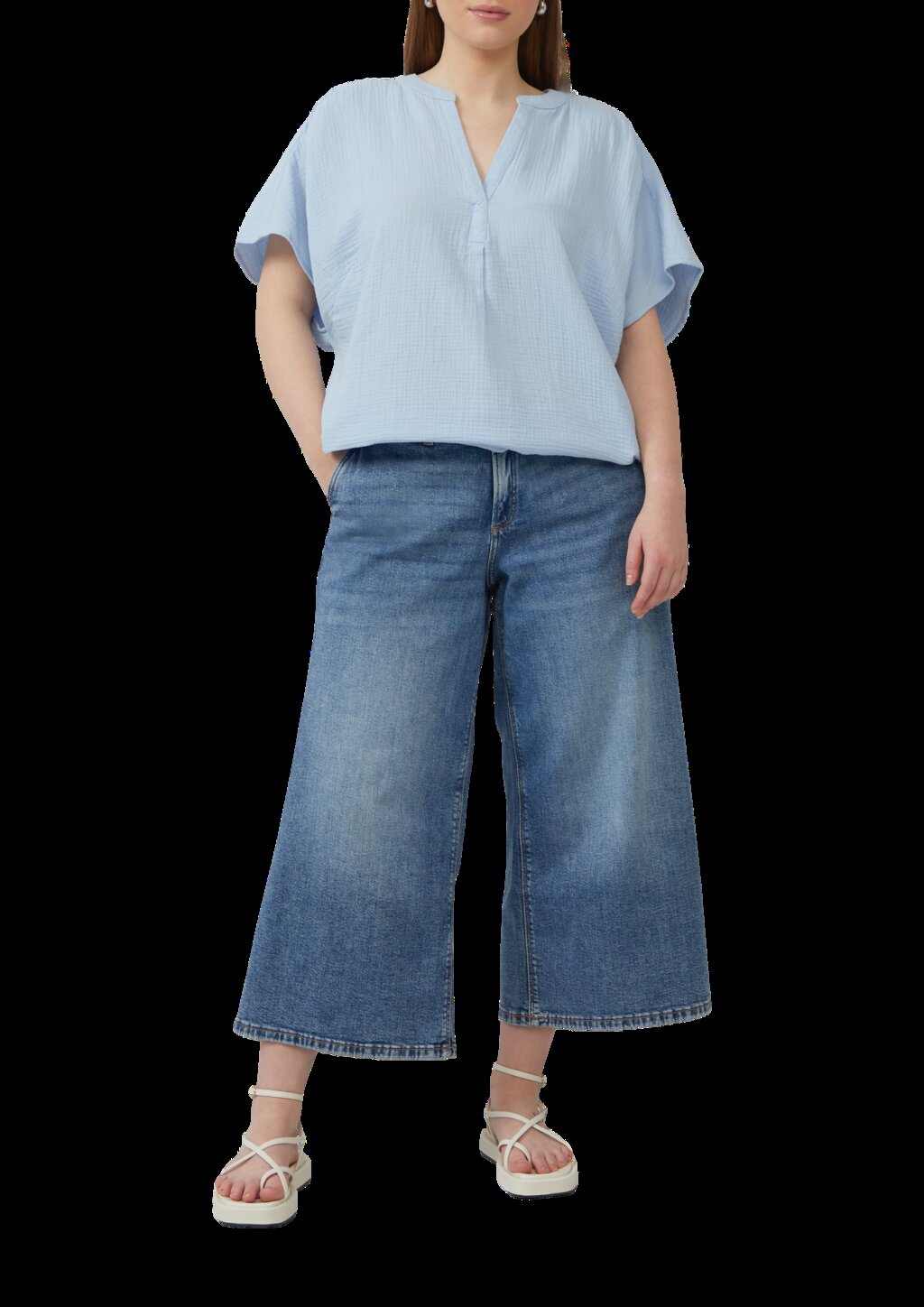 Doubleface-Bluse mit Raffung