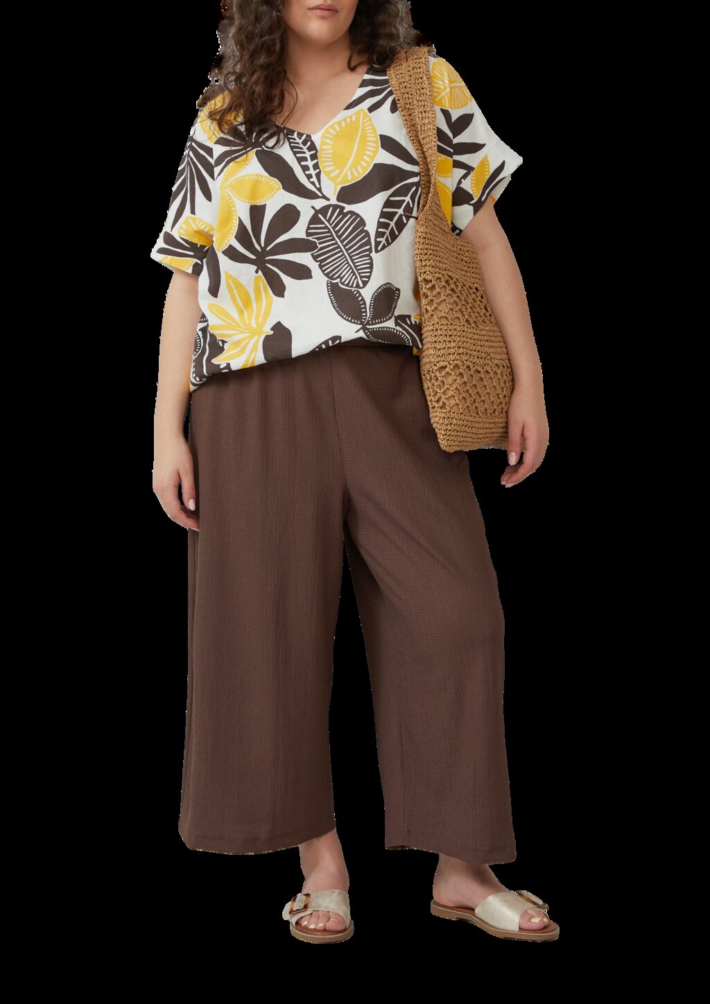 T-Shirt im Fabricmix mit Leinenanteil