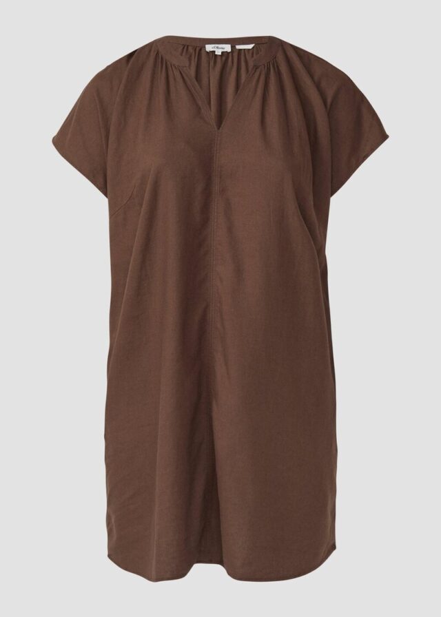 Midi-Kleid aus Leinenmix mit Eingrifftaschen