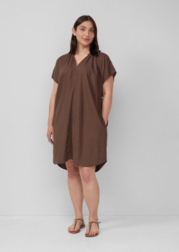 Midi-Kleid aus Leinenmix mit Eingrifftaschen