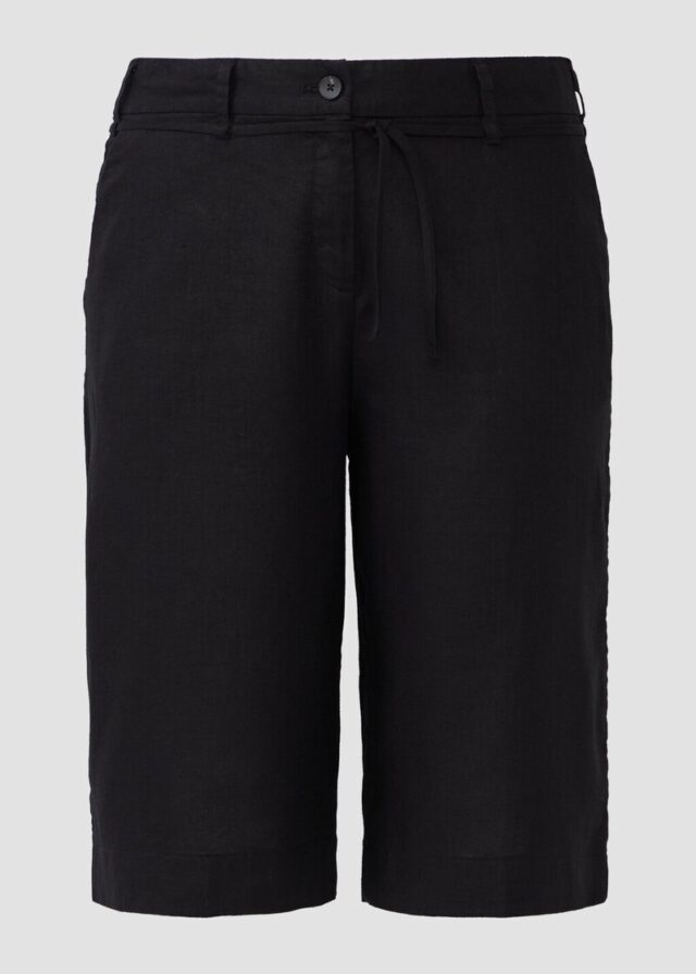 Leinen-Bermuda mit Formbund und Bindegürtel