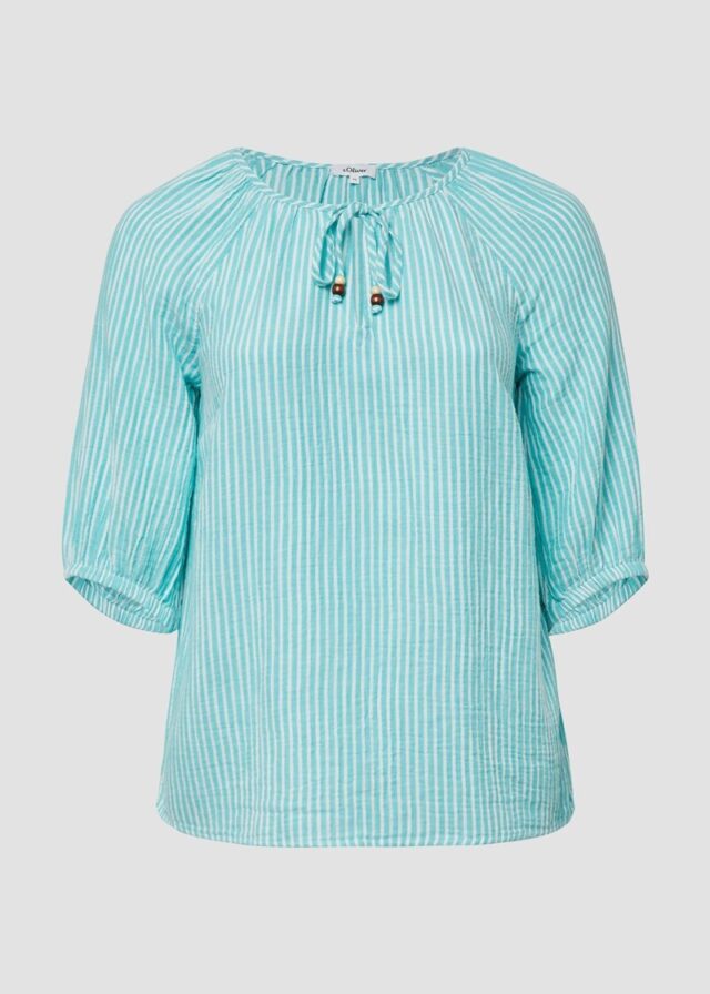 Musselin-Bluse mit Raglanärmeln und Raffung