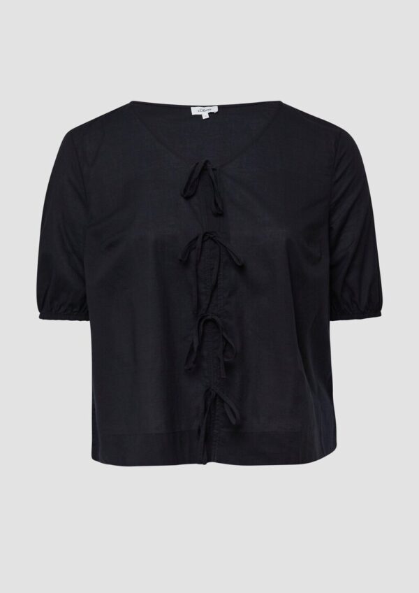 Baumwollbluse mit V-Ausschnitt und Puffärmeln