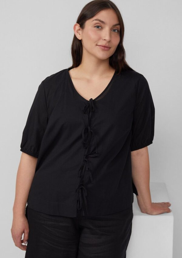 Baumwollbluse mit V-Ausschnitt und Puffärmeln