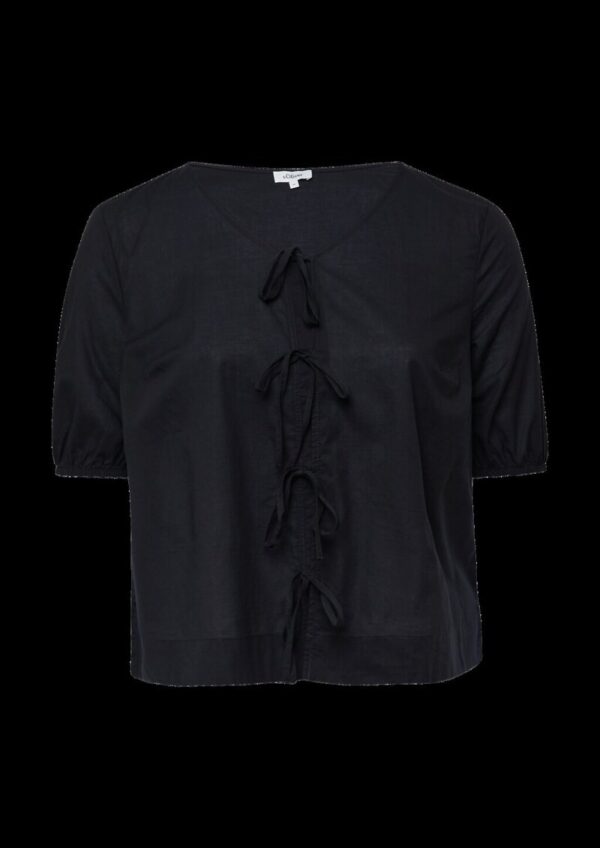 Baumwollbluse mit V-Ausschnitt und Puffärmeln