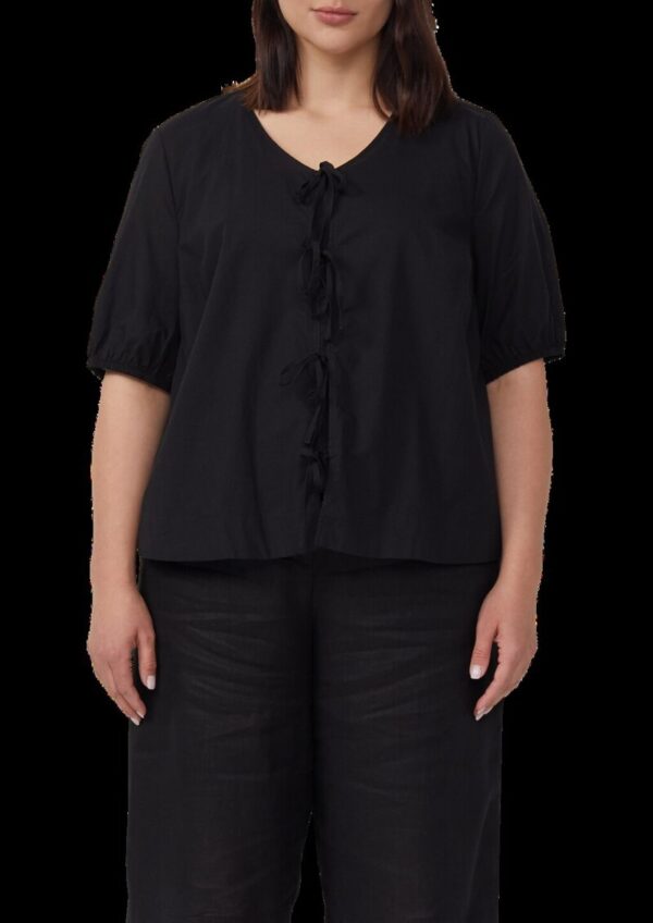 Baumwollbluse mit V-Ausschnitt und Puffärmeln