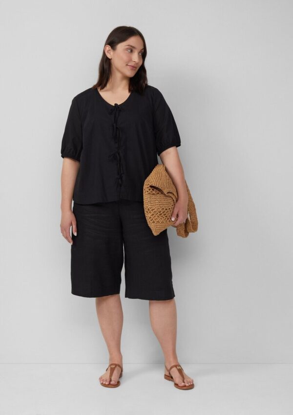 Baumwollbluse mit V-Ausschnitt und Puffärmeln