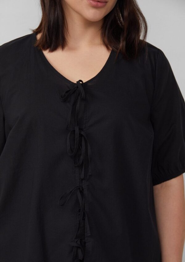 Baumwollbluse mit V-Ausschnitt und Puffärmeln