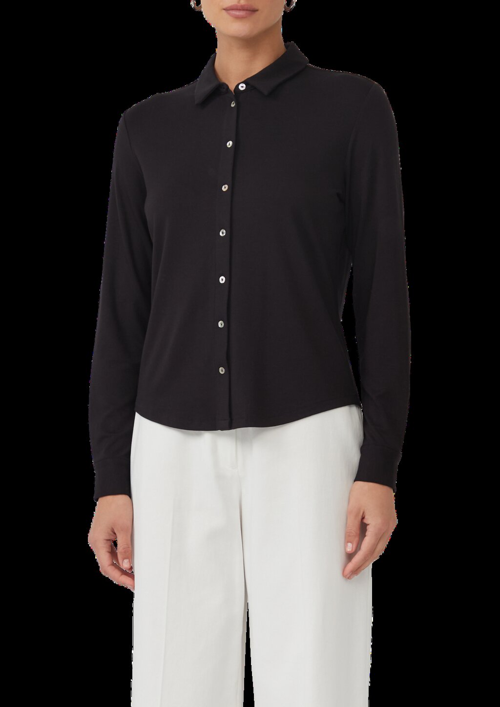 Jerseybluse mit Perlmuttknöpfen