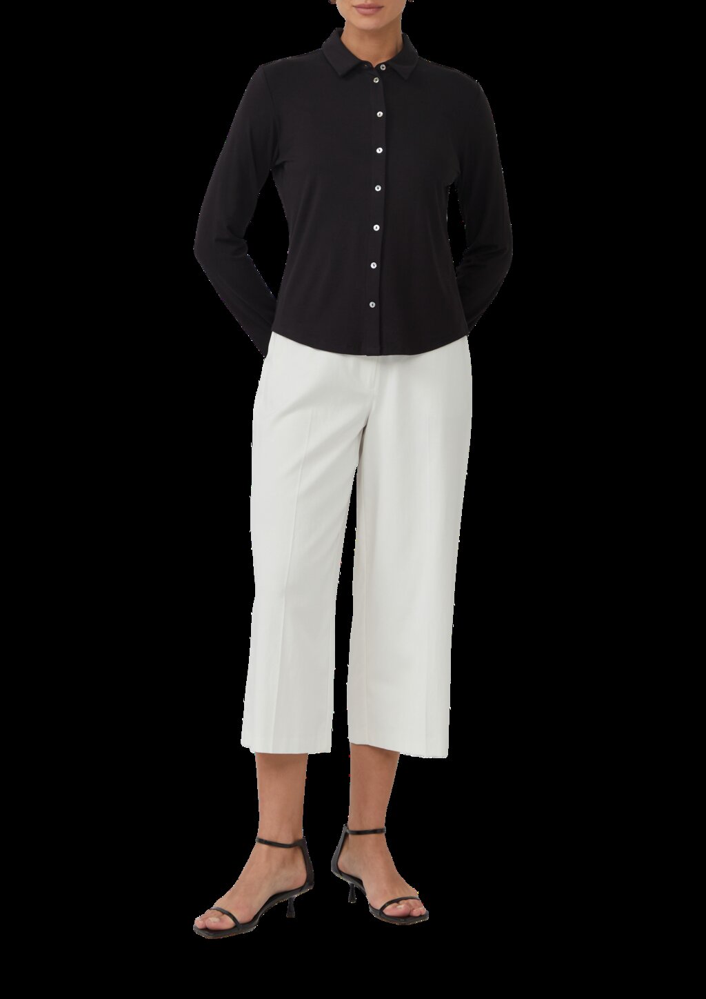 Jerseybluse mit Perlmuttknöpfen