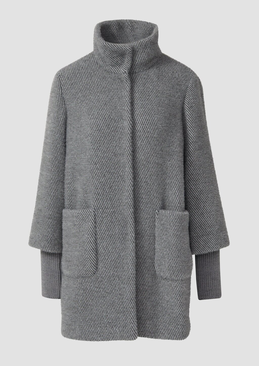 Flauschiger Mantel mit Stehkragen und Rippbündchen