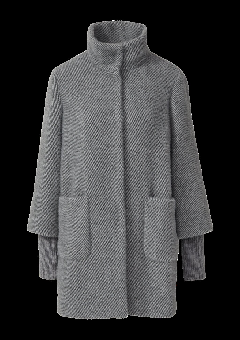 Flauschiger Mantel mit Stehkragen und Rippbündchen