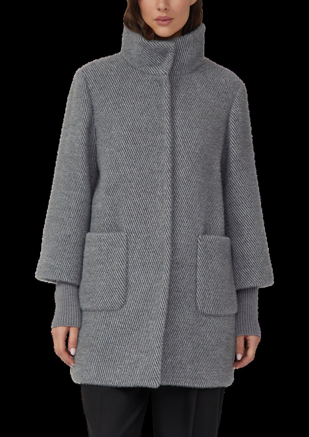 Flauschiger Mantel mit Stehkragen und Rippbündchen