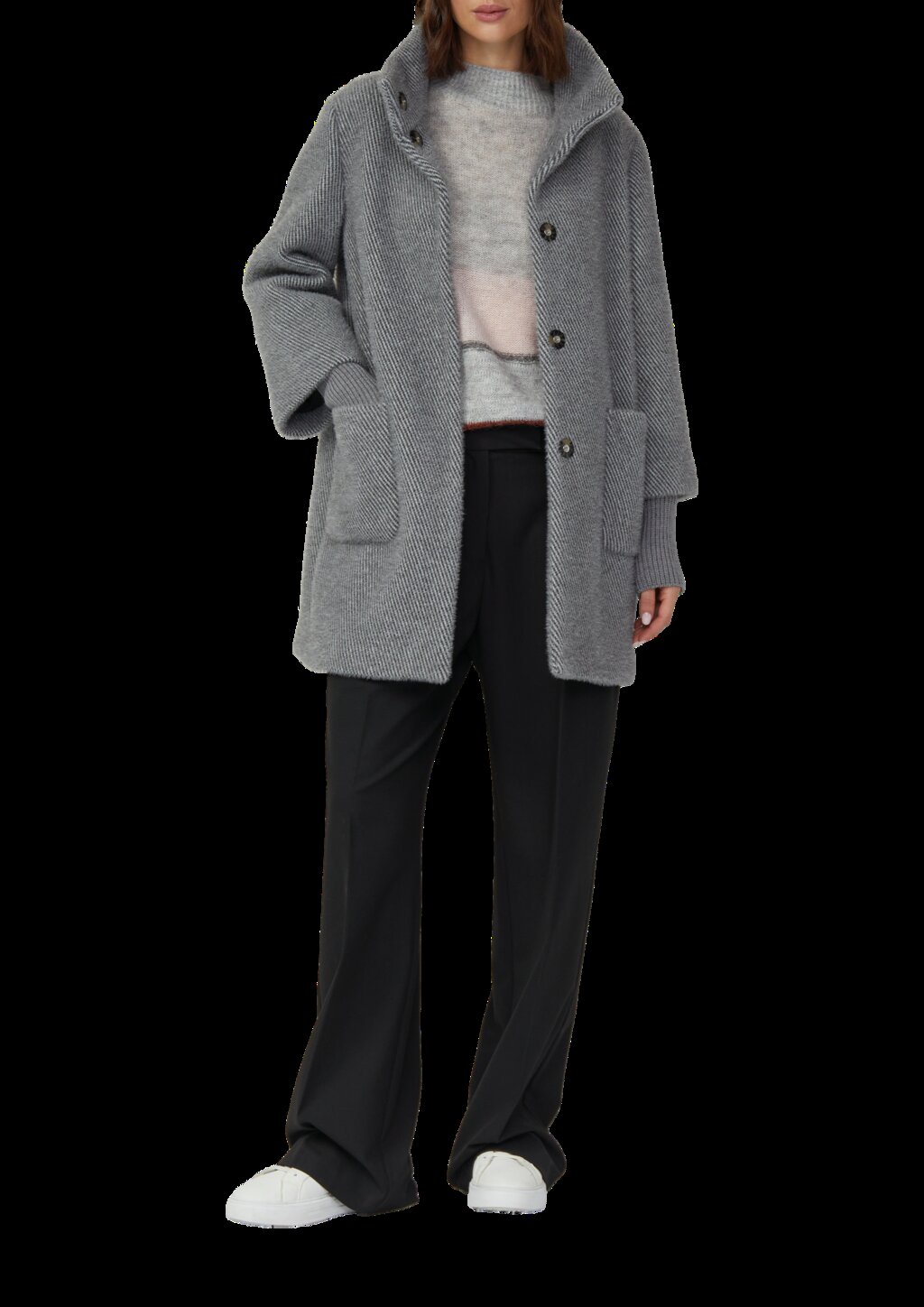 Flauschiger Mantel mit Stehkragen und Rippbündchen