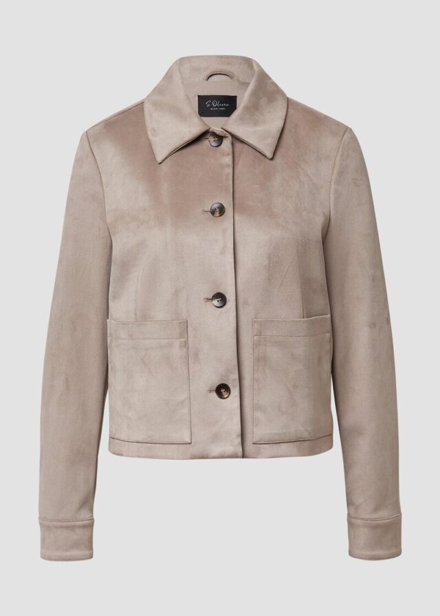 Jacke in Veloursleder-Optik mit aufgesetzten Taschen