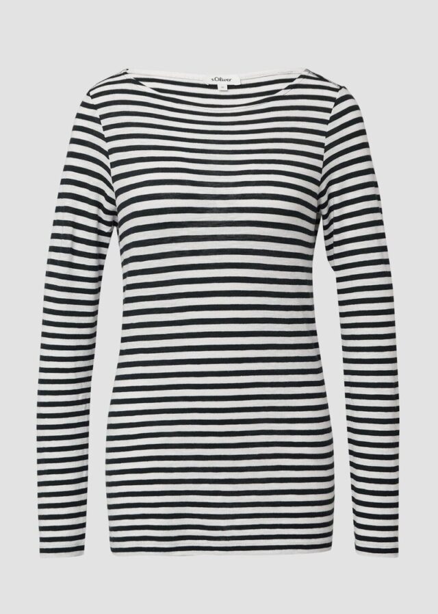 Gestreiftes Langarmshirt aus Flammgarn mit U-Boot-Ausschnitt