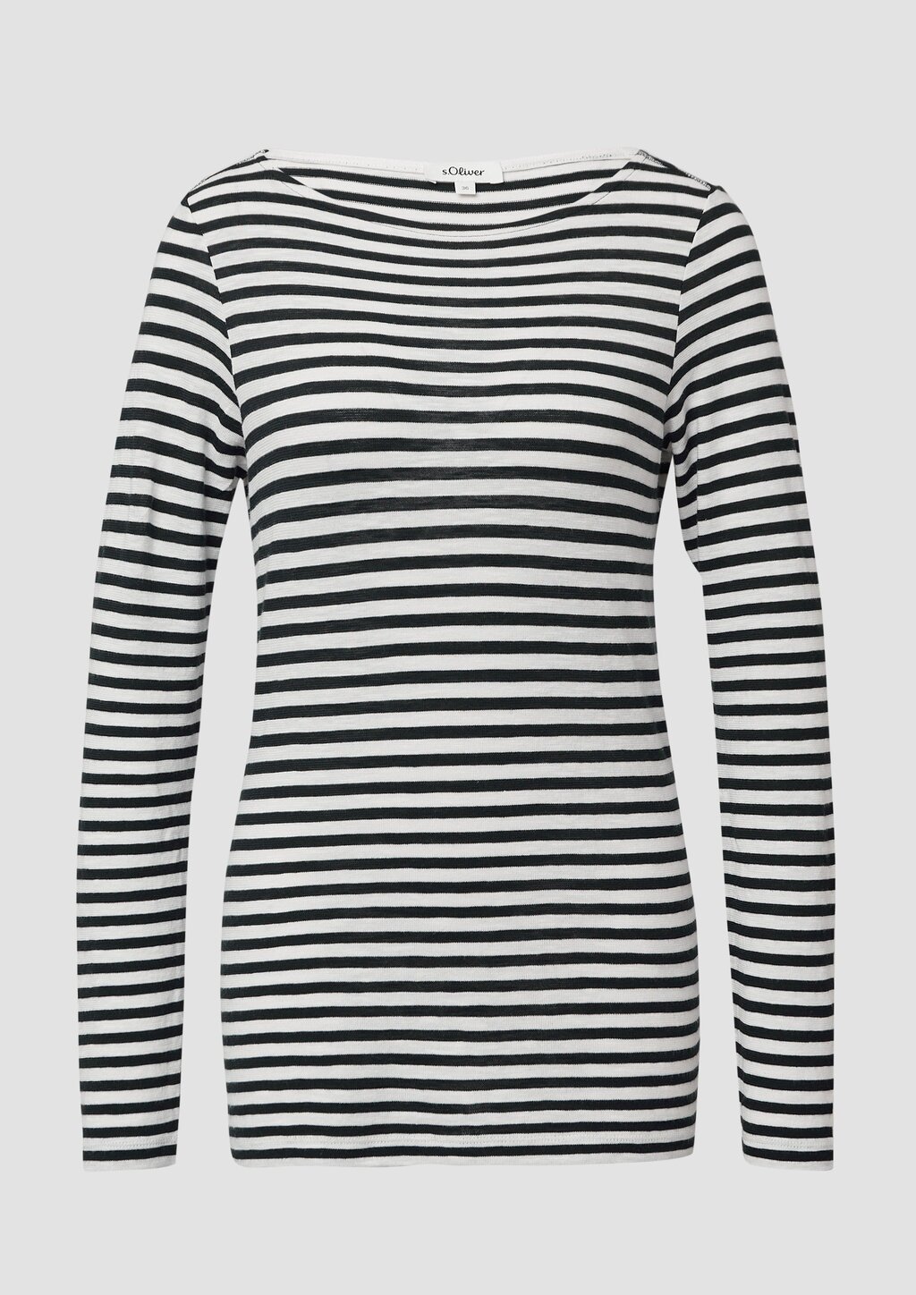 Gestreiftes Langarmshirt aus Flammgarn mit U-Boot-Ausschnitt