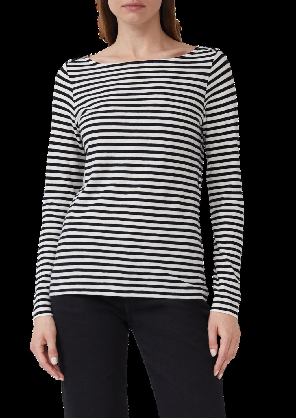 Gestreiftes Langarmshirt aus Flammgarn mit U-Boot-Ausschnitt