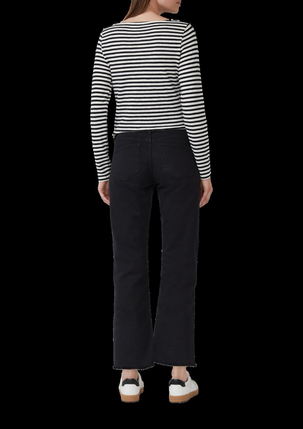 Gestreiftes Langarmshirt aus Flammgarn mit U-Boot-Ausschnitt