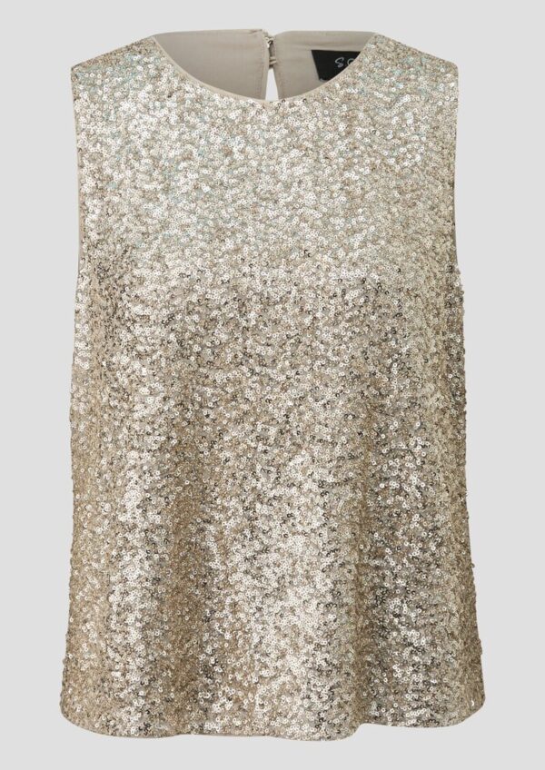 Ärmelloses Blusentop mit Pailletten und Rundhalsausschnitt
