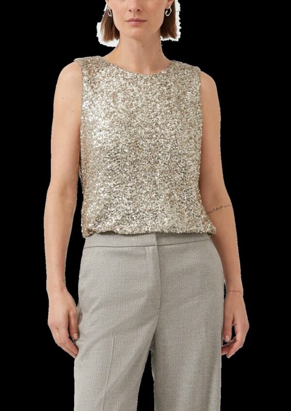 Ärmelloses Blusentop mit Pailletten und Rundhalsausschnitt