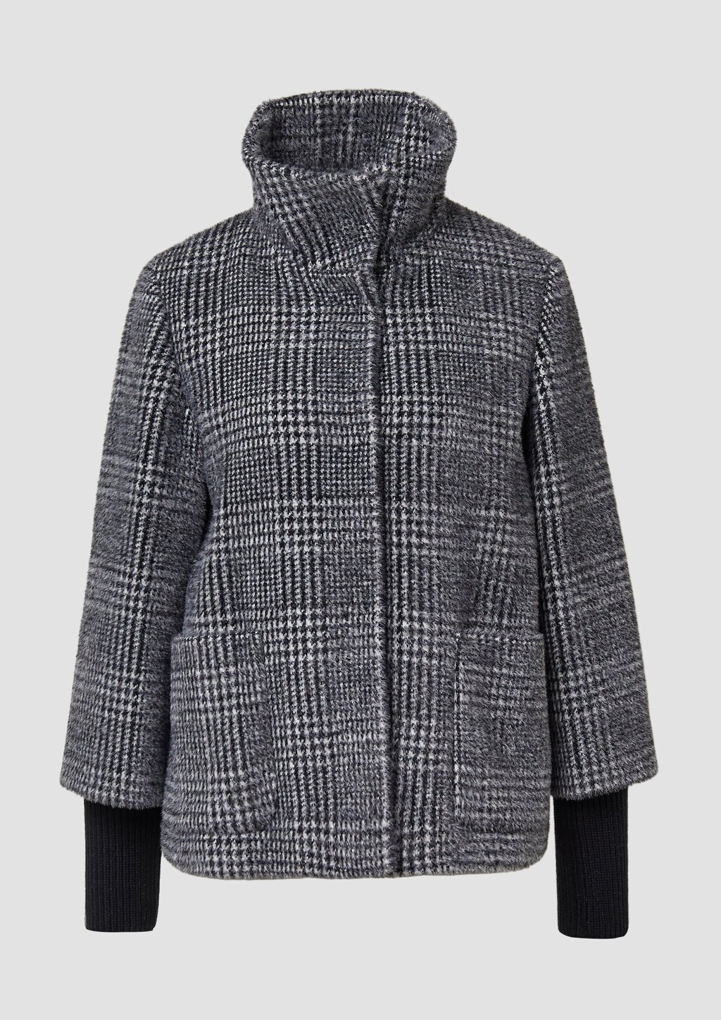 Jacke mit Stehkragen und Rippstrick-Manschetten