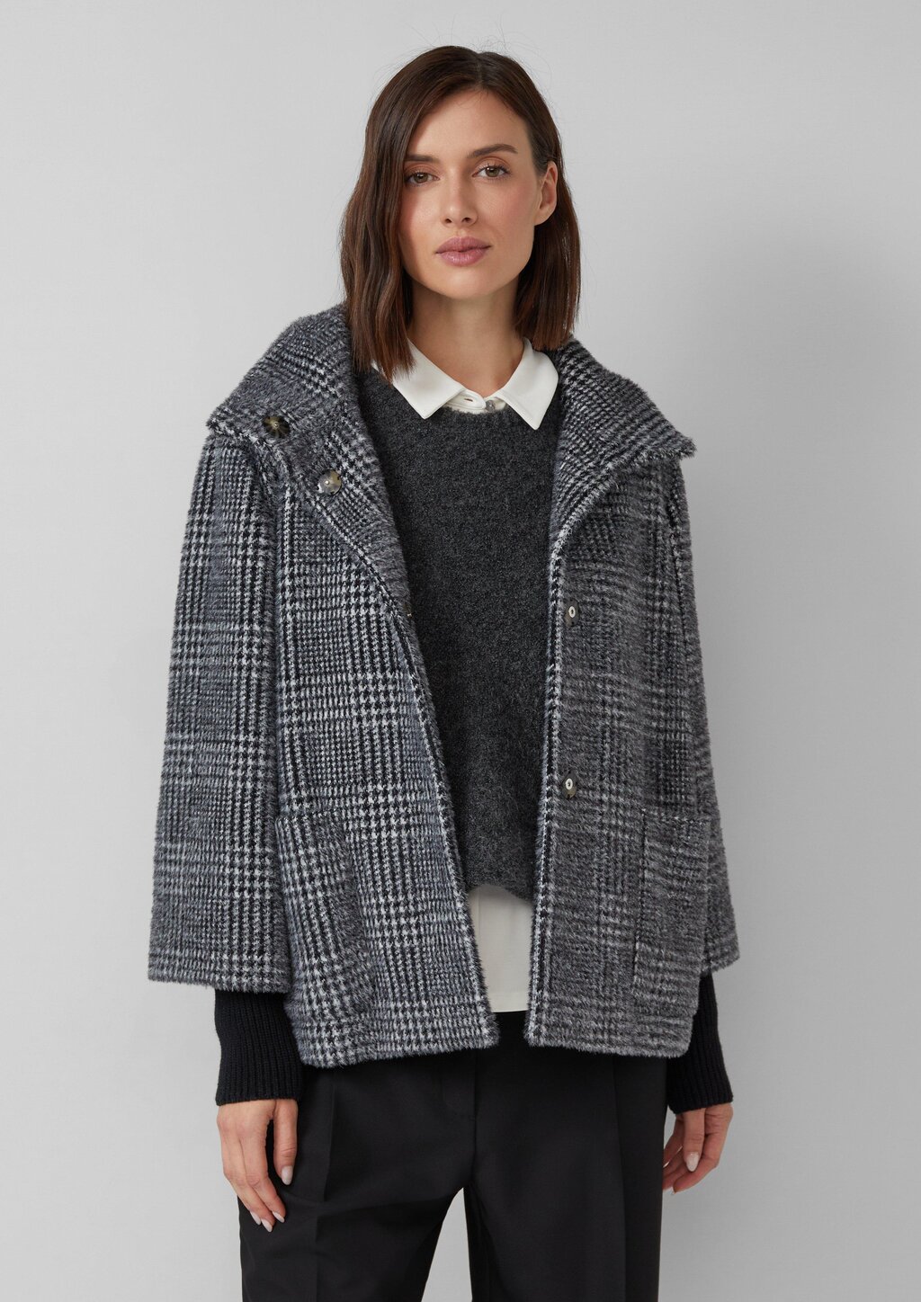 Jacke mit Stehkragen und Rippstrick-Manschetten