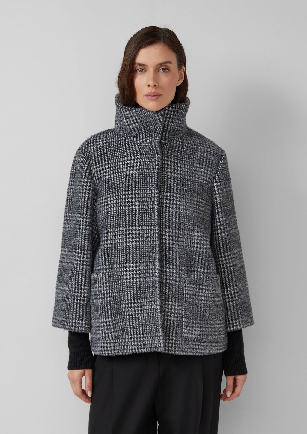 Jacke mit Stehkragen und Rippstrick-Manschetten