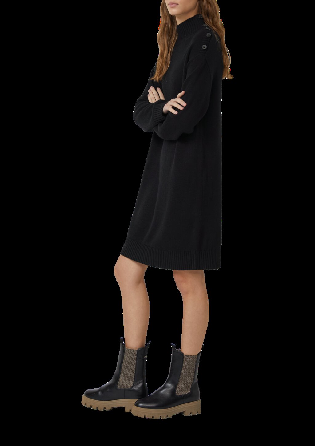 Strickkleid mit dekorativem Knopf-Detail