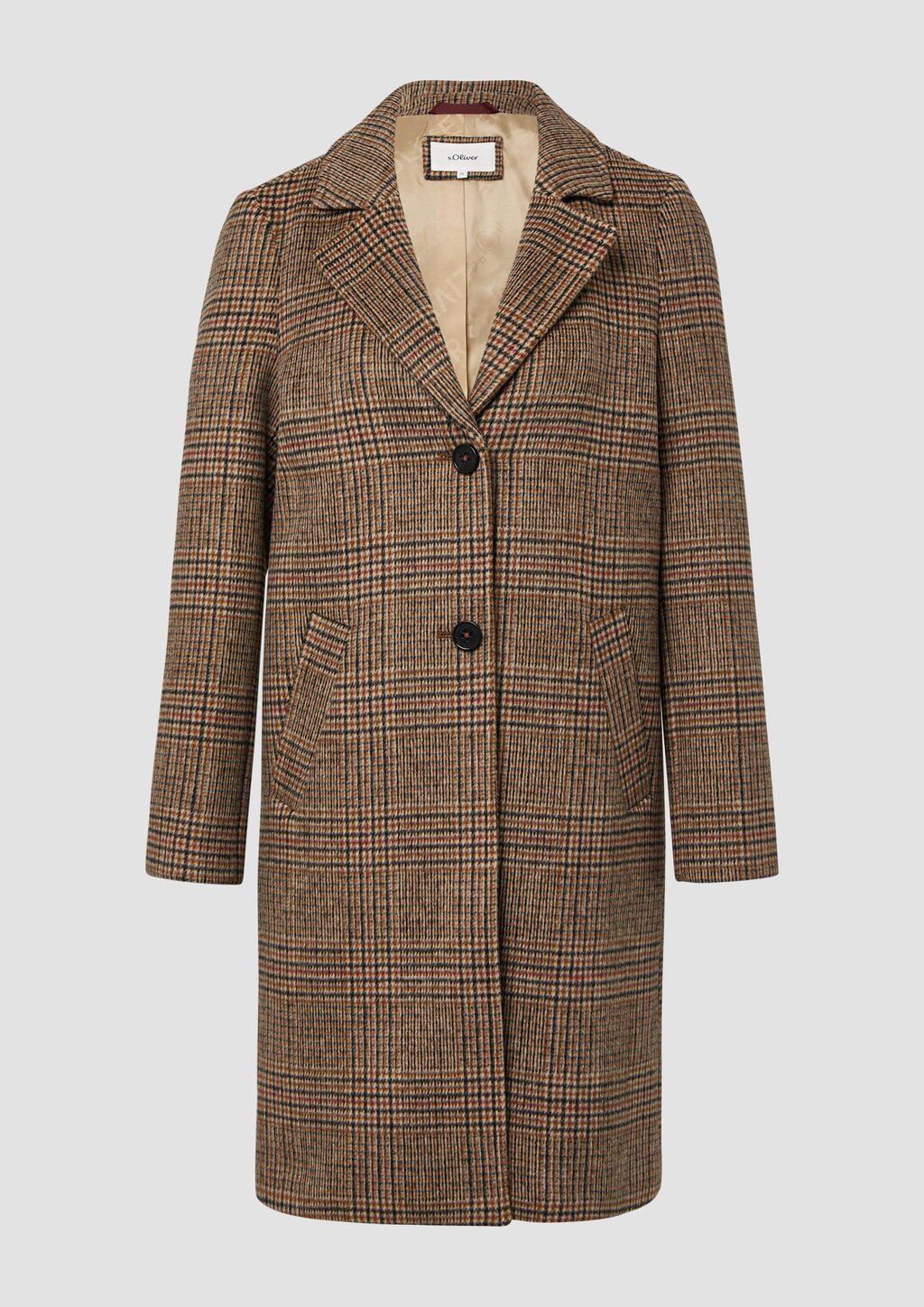 Wollmixmantel mit Leo-Muster und Eingrifftaschen