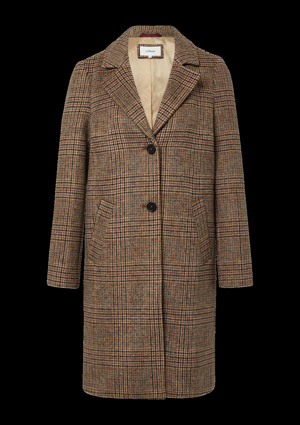 Wollmixmantel mit Leo-Muster und Eingrifftaschen