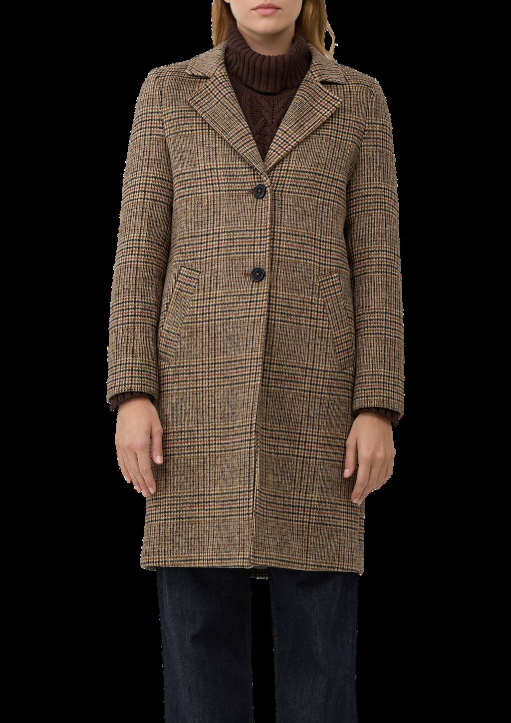 Wollmixmantel mit Leo-Muster und Eingrifftaschen