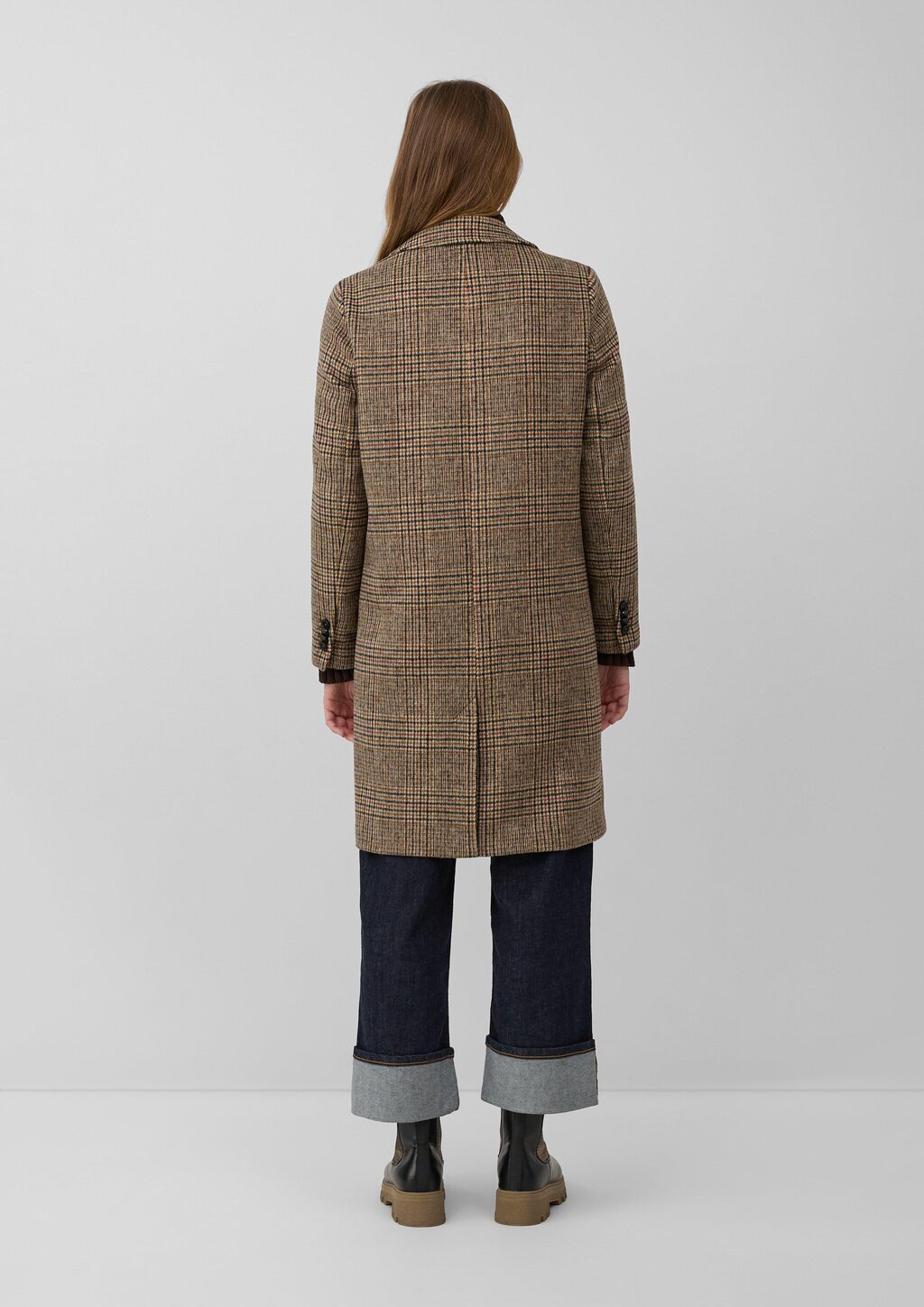Wollmixmantel mit Leo-Muster und Eingrifftaschen