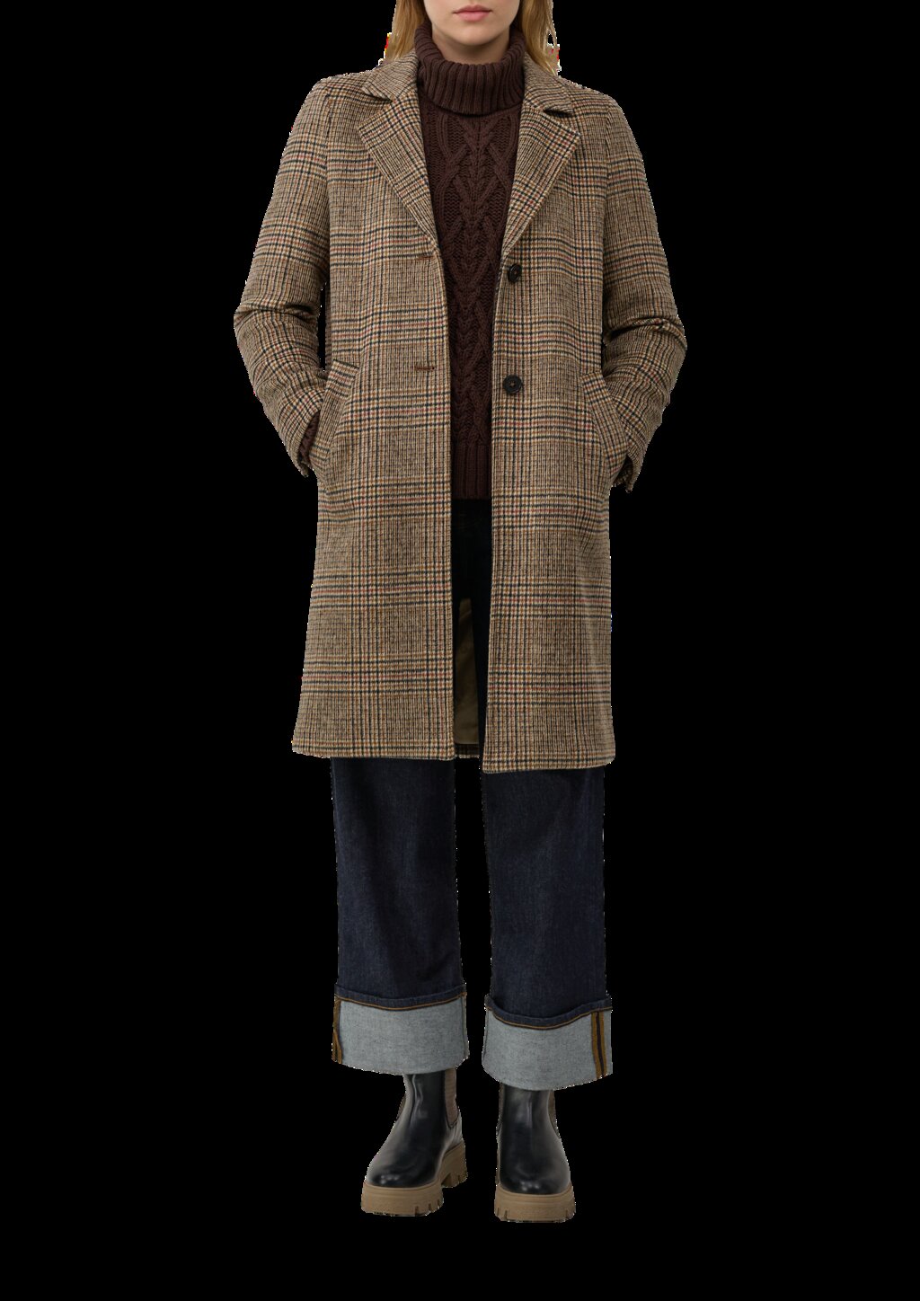 Wollmixmantel mit Leo-Muster und Eingrifftaschen